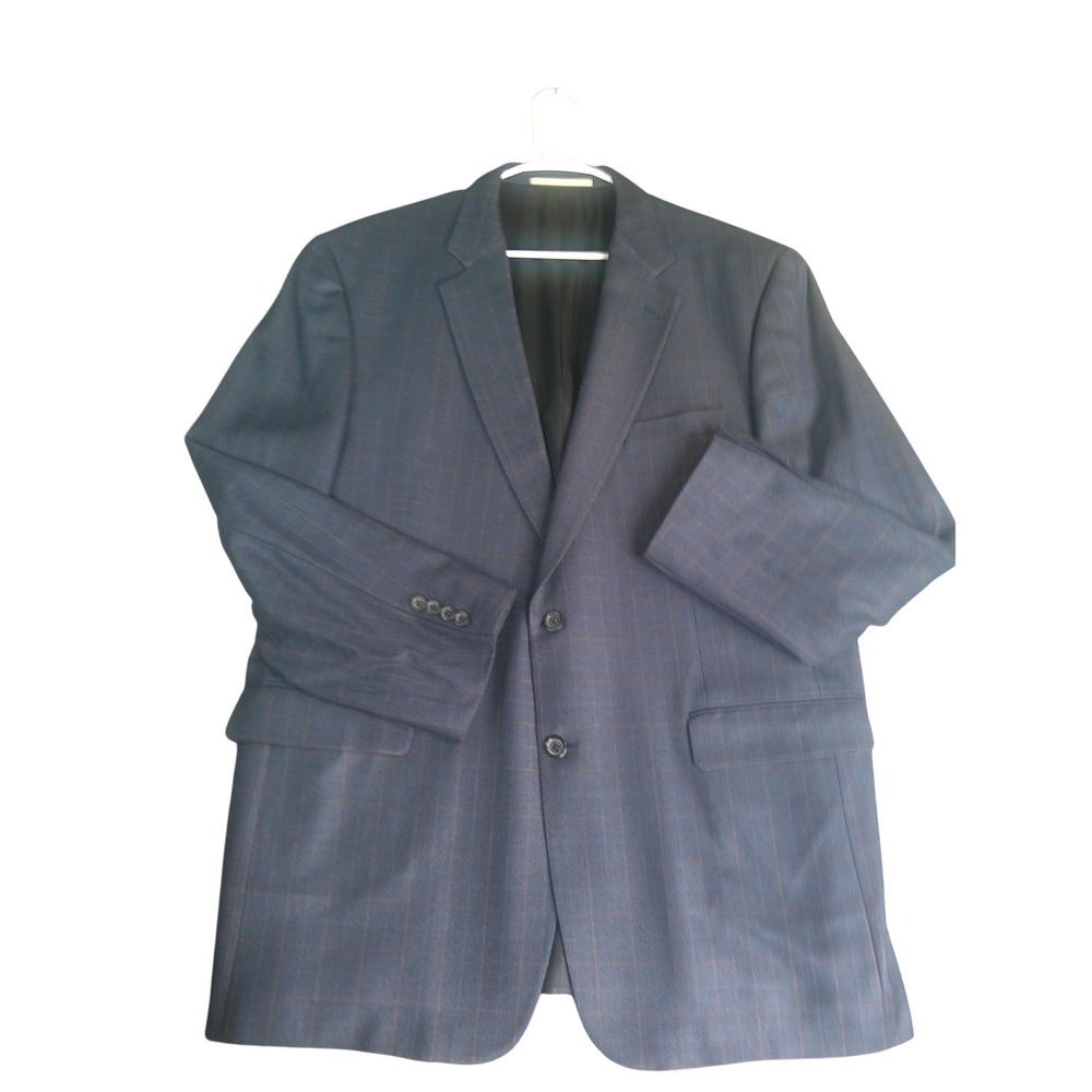 Burberry London Kensington Silk Wool Blazer Blue Windowpane Plaid Men's 46L